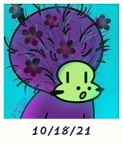 A Smol Brain drawn by the community: a lime-green Smol under a huge purple brain sprouting flowers, dated 10/18/21
