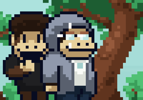 Two pixel Smols under a tree