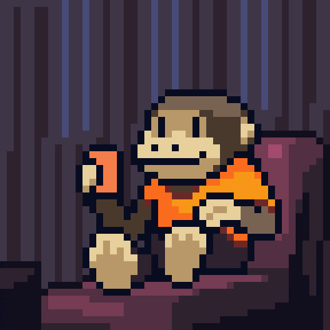 A pixel Smol lounging on a sofa